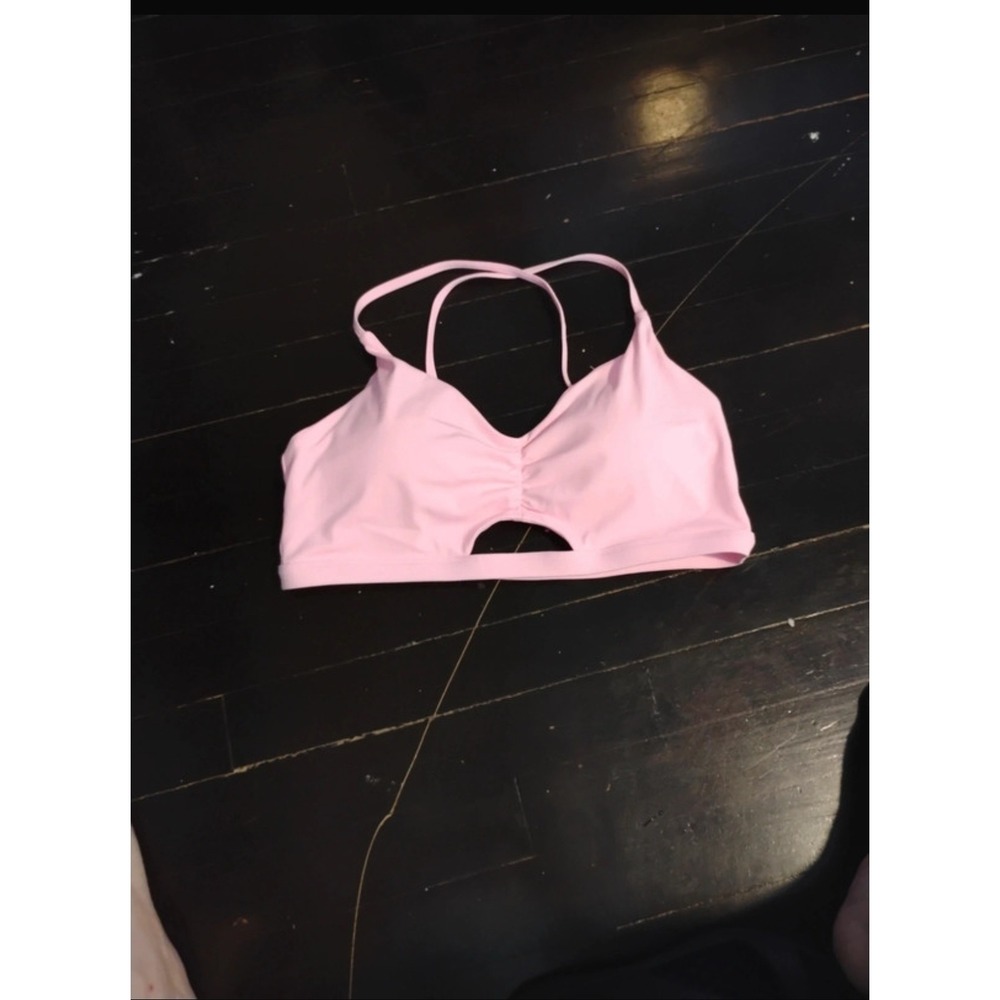 Womens Pink Ruched Front Keyhole Sports Bra Adjustable Straps Size XL